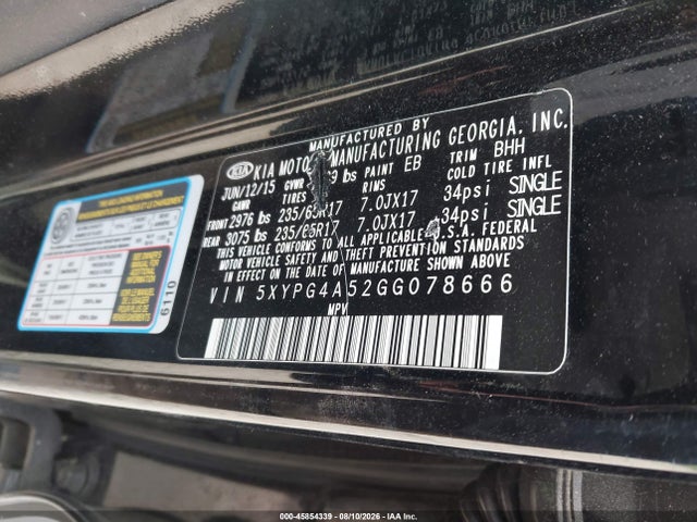 5XYPG4A52GG078666 KIA Sorento 3.3l Lx