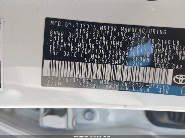 Toyota COROLLA LE 2021 5YFEPMAEXMP251204 Image 9