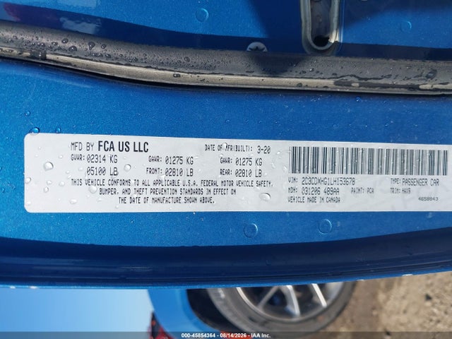 Aukcja sprzedaży 2020 Dodge Charger Gt Rwd, vin: 2C3CDXHG1LH153678, numer aukcji: 45854364