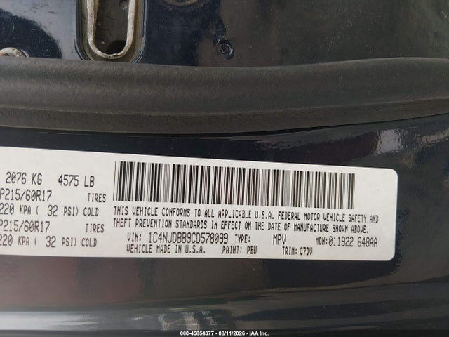 Продажа на аукционе авто 2012 Jeep Compass Sport, vin: 1C4NJDBB9CD578099, номер лота: 45854377