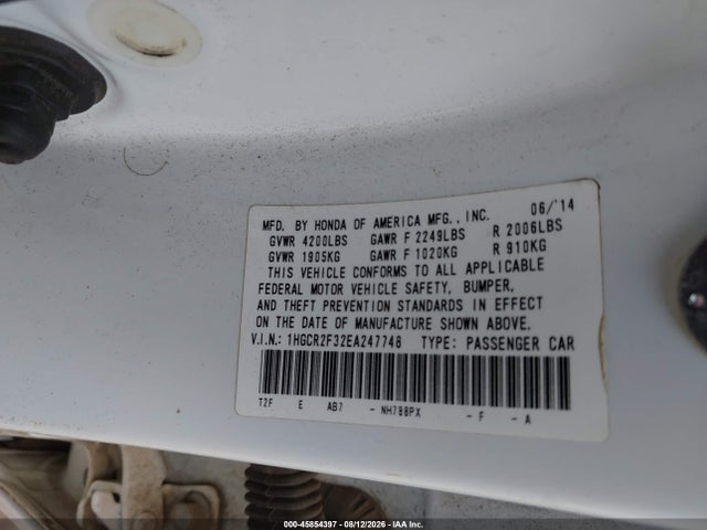 Продаж на аукціоні авто 2014 Honda Accord Lx, vin: 1HGCR2F32EA247748, номер лоту: 45854397