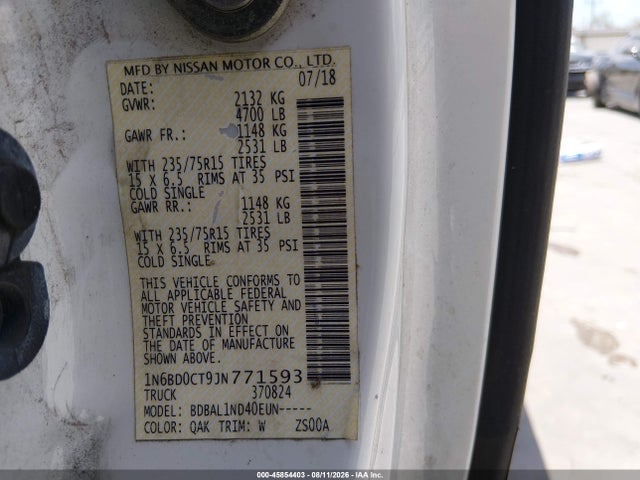 Aukcja sprzedaży 2018 Nissan Frontier S, vin: 1N6BD0CT9JN771593, numer aukcji: 45854403