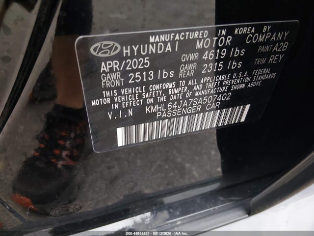 Aukcja sprzedaży 2025 Hyundai Sonata Sel, vin: KMHL64JA7SA507402, numer aukcji: 45854431