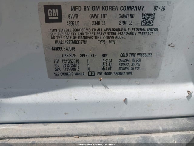 45854440 :رقم المزاد ، KL4CJASB5MB307781 vin ، 2021 Buick Encore Fwd Preferred مزاد بيع