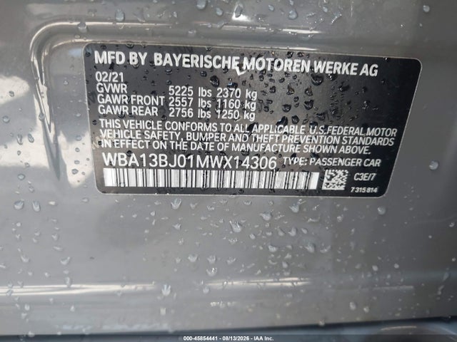 45854441 :رقم المزاد ، WBA13BJ01MWX14306 vin ، 2021 Bmw 530 Xi مزاد بيع