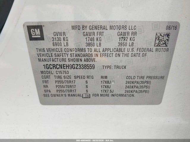 Aukcja sprzedaży 2016 Chevrolet Silverado 1500 Work Truck, vin: 1GCRCNEH9GZ338559, numer aukcji: 45854450