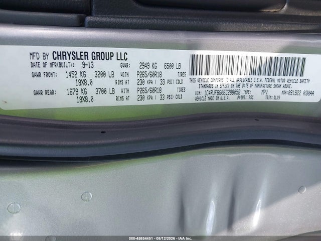 2014 Jeep Grand Cherokee Limited მანქანა იყიდება აუქციონზე, vin: 1C4RJFBG0EC288058, აუქციონის ნომერი: 45854451