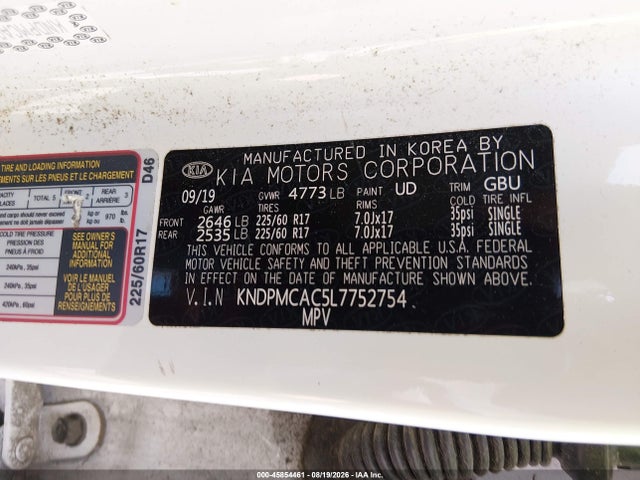 2020 Kia Sportage Lx მანქანა იყიდება აუქციონზე, vin: KNDPMCAC5L7752754, აუქციონის ნომერი: 45854461
