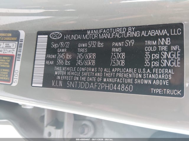2023 Hyundai Santa Cruz Sel Premium მანქანა იყიდება აუქციონზე, vin: 5NTJDDAF2PH044860, აუქციონის ნომერი: 45854487
