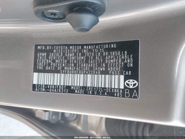 Aukcja sprzedaży 2016 Toyota Corolla Le, vin: 5YFBURHE8GP422048, numer aukcji: 45854489