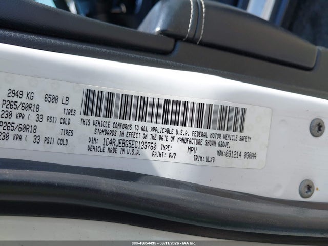2014 Jeep Grand Cherokee Limited მანქანა იყიდება აუქციონზე, vin: 1C4RJEBG5EC133760, აუქციონის ნომერი: 45854495