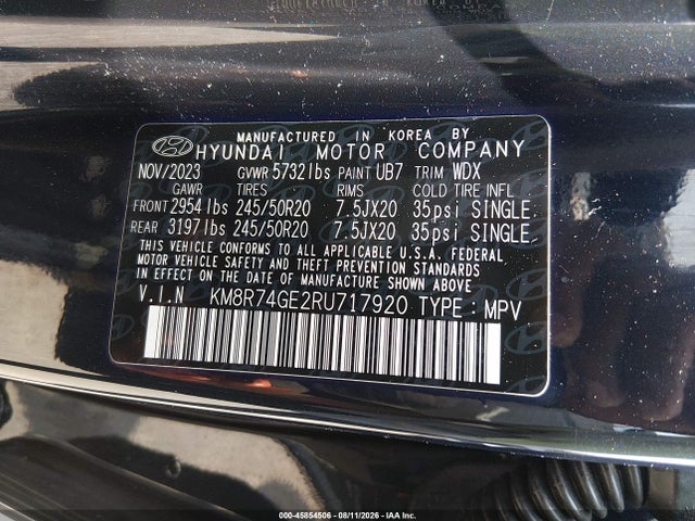 45854506 :رقم المزاد ، KM8R74GE2RU717920 vin ، 2024 Hyundai Palisade Calligraphy مزاد بيع