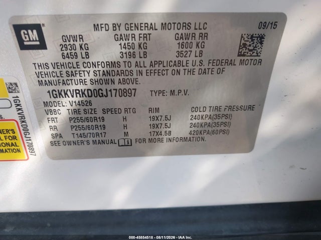 2016 Gmc Acadia Slt-1 მანქანა იყიდება აუქციონზე, vin: 1GKKVRKD0GJ170897, აუქციონის ნომერი: 45854518