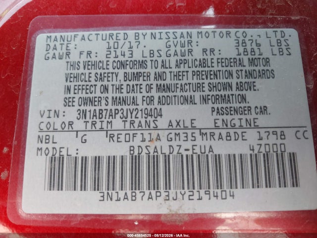 Nissan SENTRA SV 2018 3N1AB7AP3JY219404 Image 9