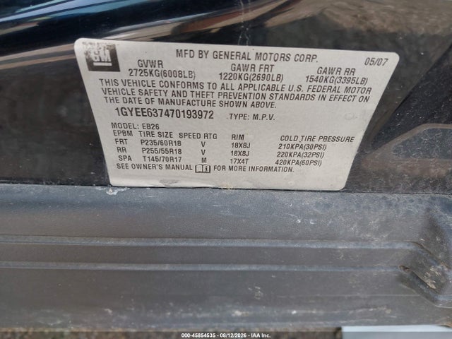2007 Cadillac Srx V6 მანქანა იყიდება აუქციონზე, vin: 1GYEE637470193972, აუქციონის ნომერი: 45854535