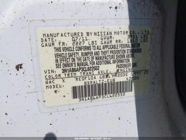 2012 Nissan Sentra 2.0 Sr მანქანა იყიდება აუქციონზე, vin: 3N1AB6AP3CL622552, აუქციონის ნომერი: 45854586