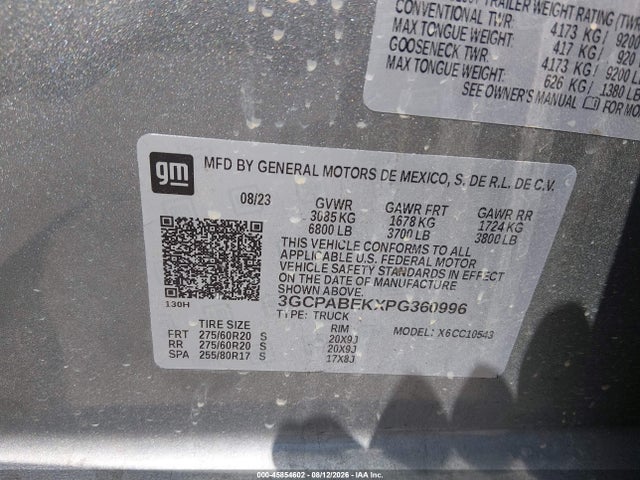 45854602 :رقم المزاد ، 3GCPABEKXPG360996 vin ، 2023 Chevrolet Silverado 1500 2wd  Short Bed Custom مزاد بيع