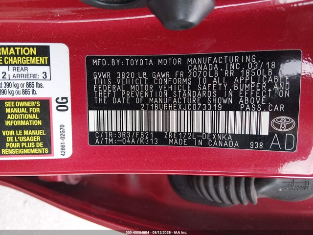 Toyota COROLLA LE 2018 2T1BURHEXJC073319 Image 9