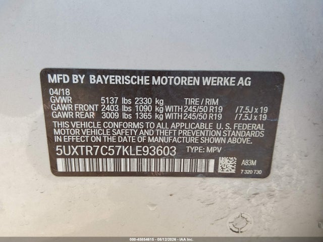 Aukcja sprzedaży 2019 Bmw X3 Sdrive30i, vin: 5UXTR7C57KLE93603, numer aukcji: 45854615