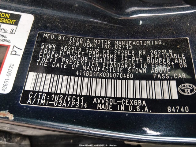 Продаж на аукціоні авто 2013 Toyota Camry Hybrid Xle, vin: 4T1BD1FK0DU070460, номер лоту: 45854622