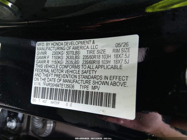 Aukcja sprzedaży 2026 Honda Cr-v Hybrid Awd Sport-l, vin: 7FARS6H84TE135636, numer aukcji: 45854628