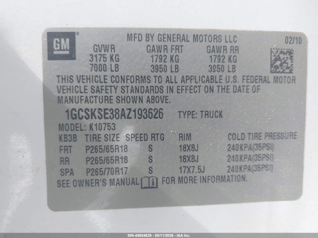 Продажа на аукционе авто 2010 Chevrolet Silverado 1500 Lt, vin: 1GCSKSE38AZ193626, номер лота: 45854629
