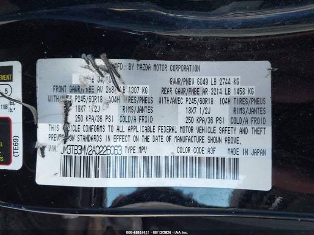 45854631 :رقم المزاد ، JM3TB3MV2A0226063 vin ، 2010 Mazda Cx-9 Touring مزاد بيع