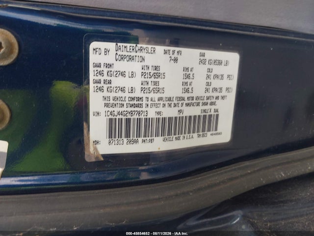 45854652 :رقم المزاد ، 1C4GJ44G2YB770713 vin ، 2000 Chrysler Grand Voyager Se مزاد بيع