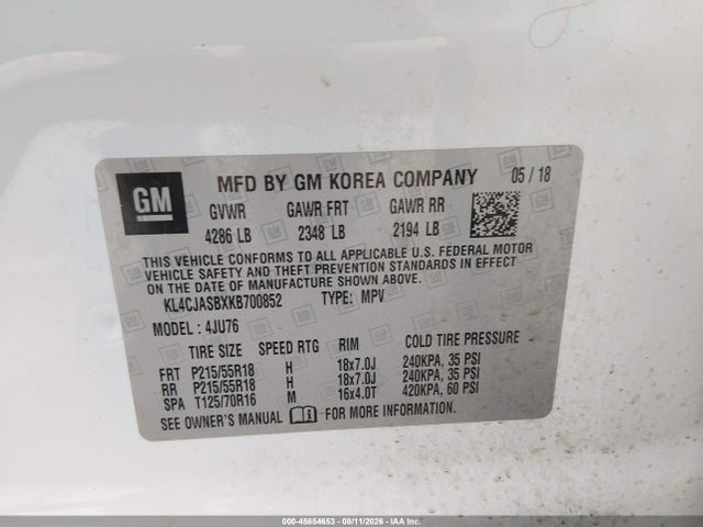 Aukcja sprzedaży 2019 Buick Encore Fwd Preferred, vin: KL4CJASBXKB700852, numer aukcji: 45854653