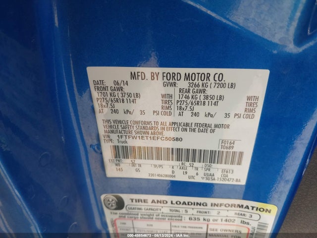 1FTFW1ET1EFC50580 Ford F-150 Xlt