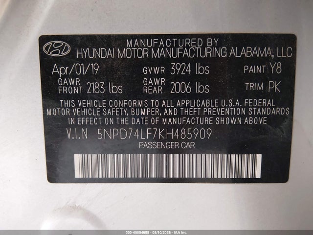 Hyundai ELANTRA SE 2019 5NPD74LF7KH485909 Image 9