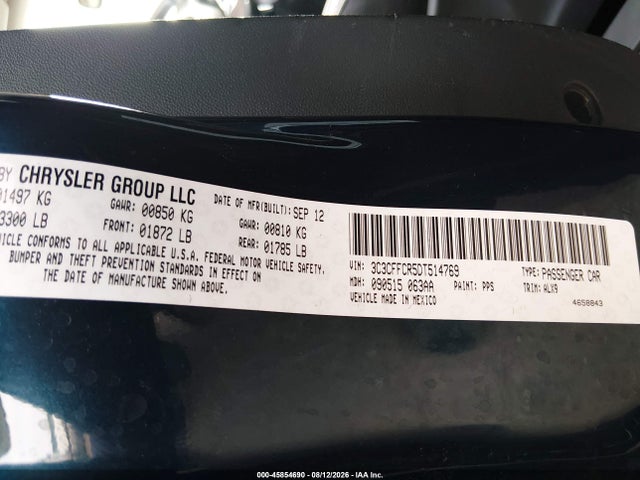 2013 Fiat 500 Lounge მანქანა იყიდება აუქციონზე, vin: 3C3CFFCR5DT514769, აუქციონის ნომერი: 45854690