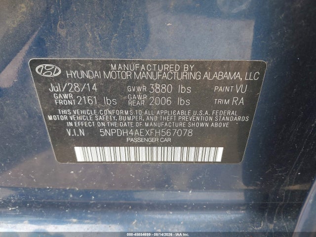 Продажа на аукционе авто 2015 Hyundai Elantra Se, vin: 5NPDH4AEXFH567078, номер лота: 45854699