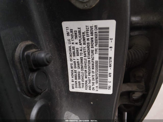 2012 Honda Civic Lx მანქანა იყიდება აუქციონზე, vin: 19XFB2F57CE005050, აუქციონის ნომერი: 45854702
