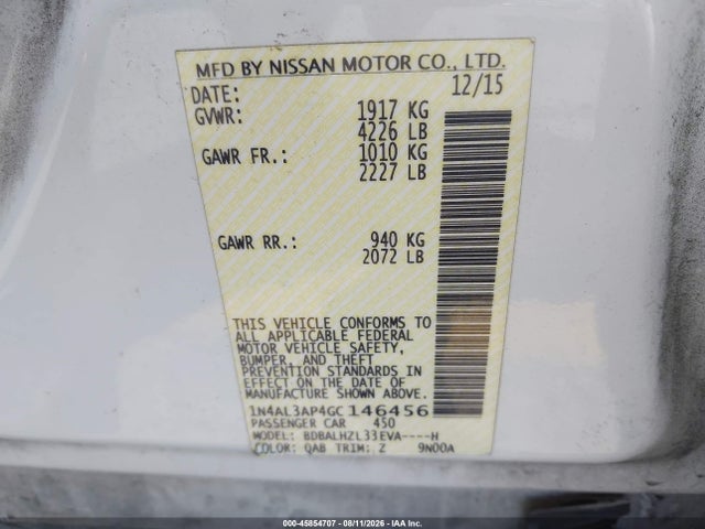 1N4AL3AP4GC146456 Nissan Altima 2.5 Sr