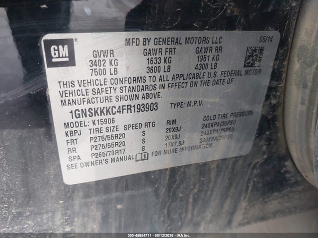 Aukcja sprzedaży 2015 Chevrolet Suburban 1500 Ltz, vin: 1GNSKKKC4FR193903, numer aukcji: 45854711