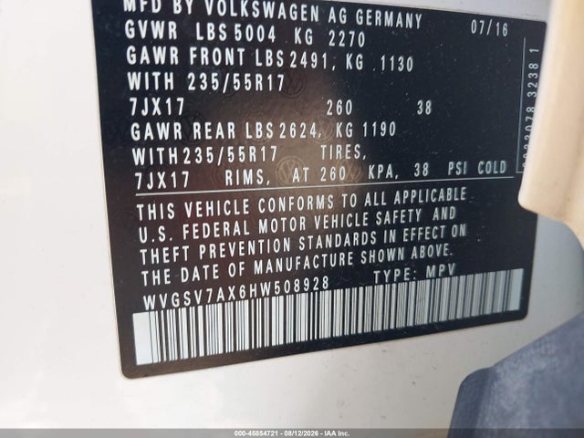 WVGSV7AX6HW508928 Volkswagen Tiguan 2.0t Wolfsburg Edition