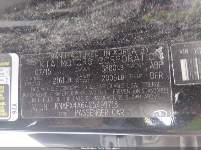 2016 Kia Forte Lx მანქანა იყიდება აუქციონზე, vin: KNAFX4A64G5499718, აუქციონის ნომერი: 45854740
