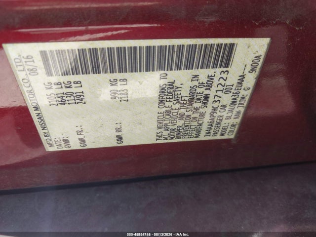 45854746 :رقم المزاد ، 1N4AA6AP9HC371223 vin ، 2017 Nissan Maxima 3.5 Platinum/3.5 S/3.5 Sl/3.5 Sr/3.5 Sv مزاد بيع