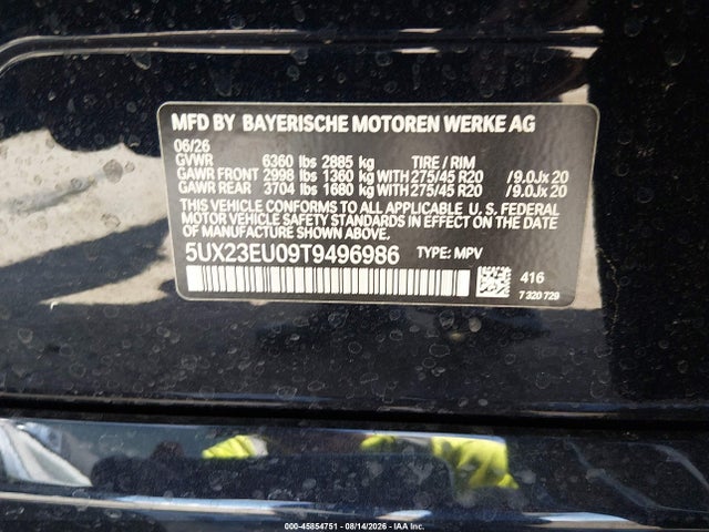 Aukcja sprzedaży 2026 Bmw X5 Xdrive40i, vin: 5UX23EU09T9496986, numer aukcji: 45854751