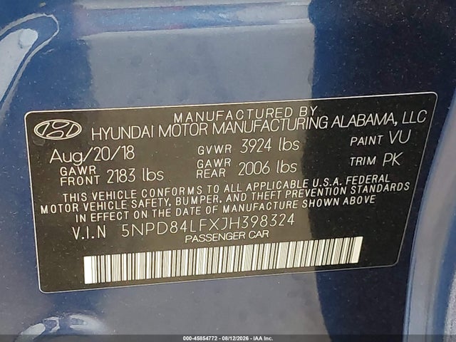 5NPD84LFXJH398324 Hyundai ELANTRA SEL