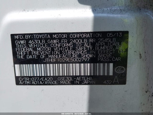 Продажа на аукционе авто 2014 Lexus Is 250, vin: JTHBF1D29E5002797, номер лота: 45854776