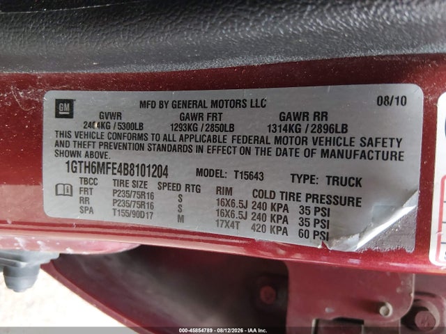 45854789 :رقم المزاد ، 1GTH6MFE4B8101204 vin ، 2011 Gmc Canyon Sle1 مزاد بيع