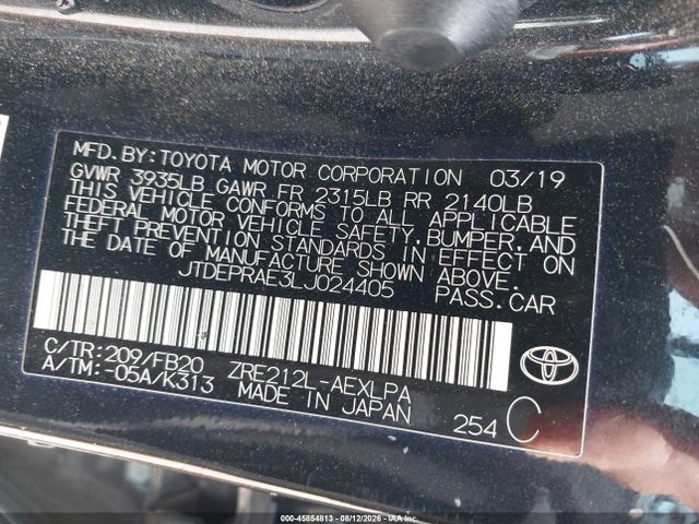 JTDEPRAE3LJ024405 Toyota COROLLA LE