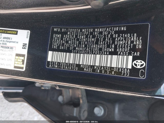Продажа на аукционе авто 2020 Toyota Corolla Se, vin: 5YFS4RCE5LP053344, номер лота: 45854816