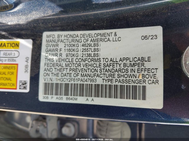Aukcja sprzedaży 2023 Honda Accord Hybrid Ex-l, vin: 1HGCY2F61PA047993, numer aukcji: 45854818