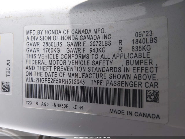 Honda Civic Sport 2024 2HGFE2F5XRH512045 Image 9