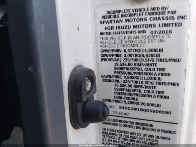 2016 Isuzu Npr Hd Gas Reg მანქანა იყიდება აუქციონზე, vin: 54DC4W1B0GS808590, აუქციონის ნომერი: 45854831