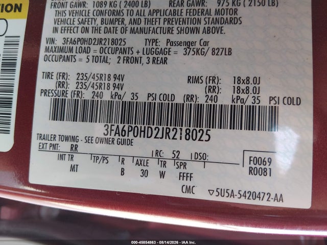Ford FUSION SE 2018 3FA6P0HD2JR218025 Image 9
