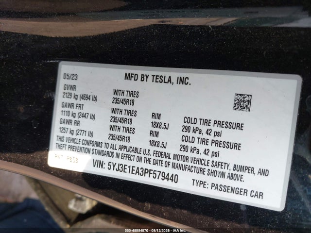Tesla Model 3 Rear-wheel Drive 2023 5YJ3E1EA3PF579440 Image 9